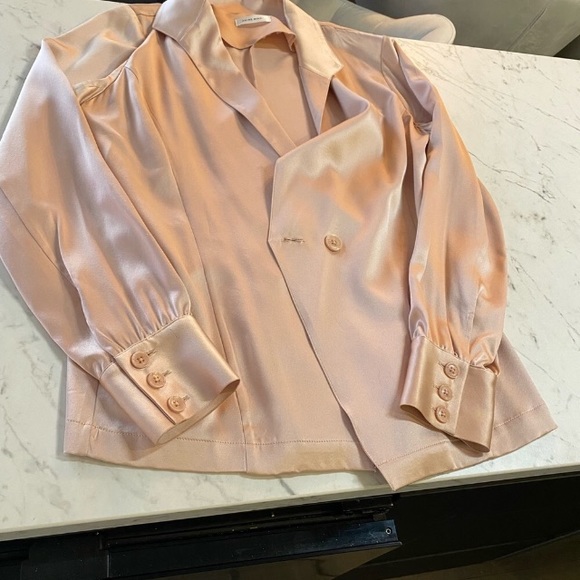 ANINE BING Silk Satin Isabella drapey blazer jacket blouse top double breast XS - Picture 5 of 5